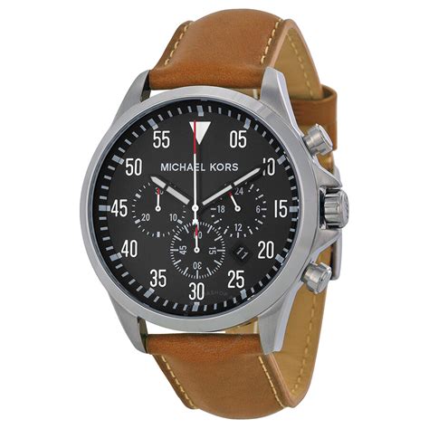 michael kors gage chronograph men's leather watch|Michael Kors Gage Chronograph Black Dial Men's Watch MK8333.